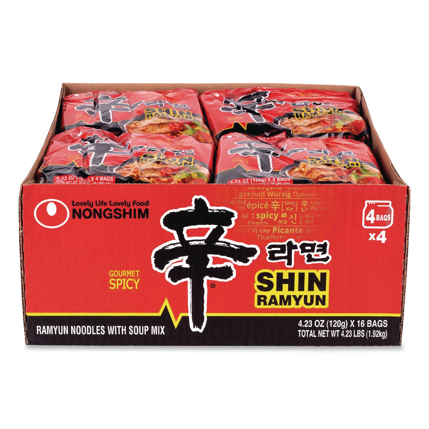 Gourmet Spicy Ramyun Noodle Soup, Spicy Chicken, 4.23 oz Packet, 16/Carton