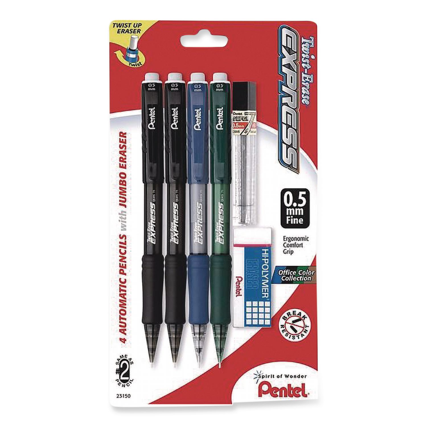 Twist-Erase EXPRESS Mechanical Pencil, 0.5 mm, #2, Black Lead, Assorted Color Barrels, 4/Pack