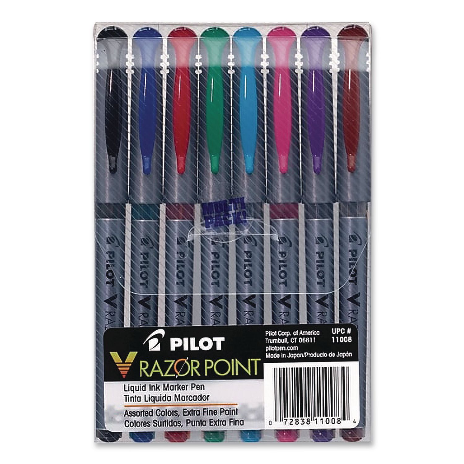 V Razor Point Liquid Ink Porous Point Pen, Stick, Extra-Fine 0.5 mm, Assorted Ink and Barrel Colors, 8/Pack