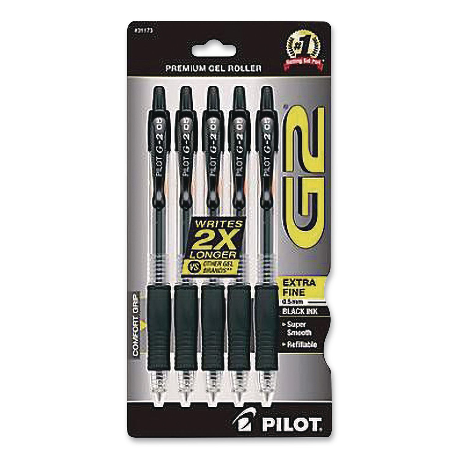 G2 Premium Gel Pen, Retractable, Extra-Fine 0.5 mm, Black Ink, Clear/Black Barrel, 5/Pack