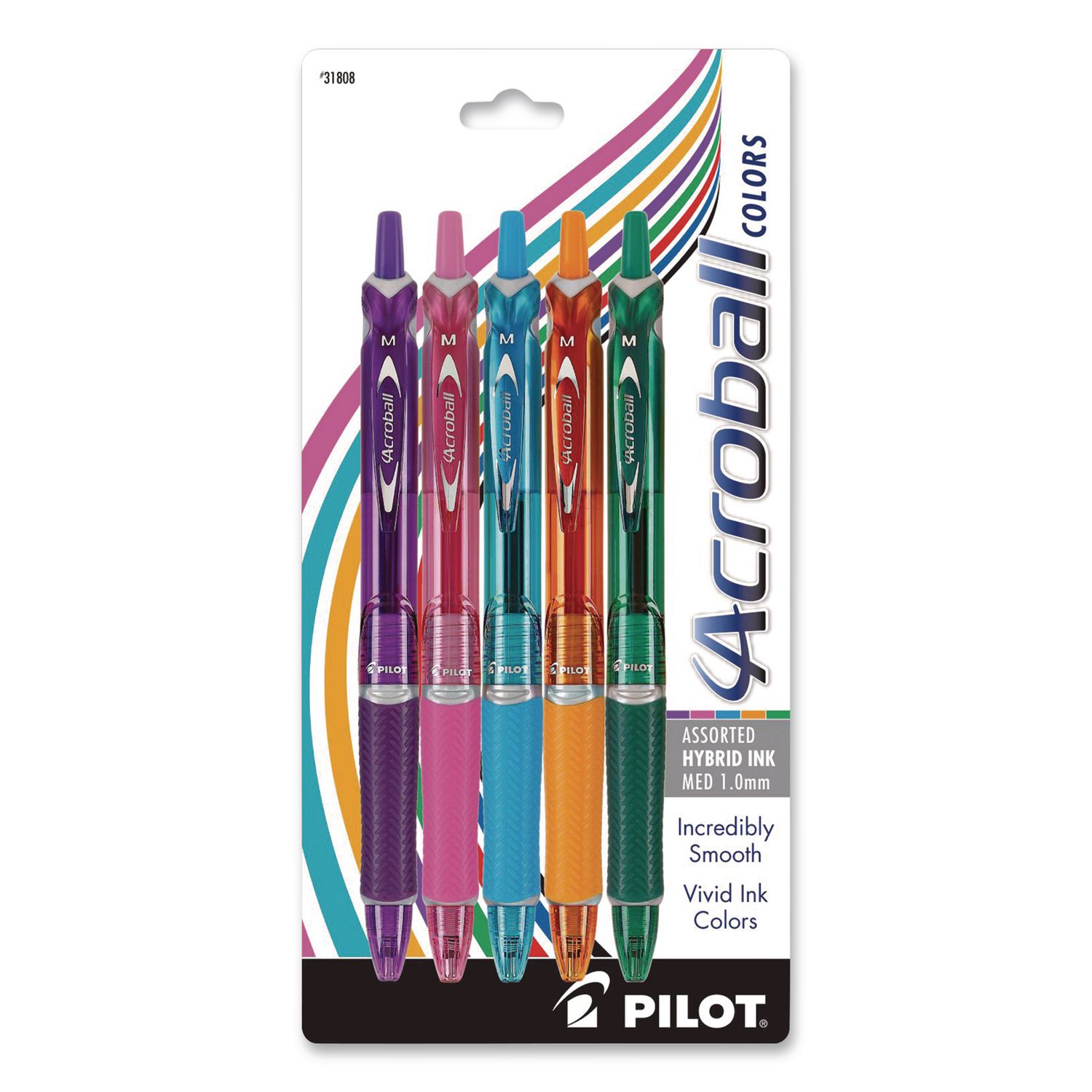 Acroball Colors Advanced Ink Hybrid Gel Pen, Retractable, Medium 1 mm, Assorted Ink/Barrel Colors, 5/Pack