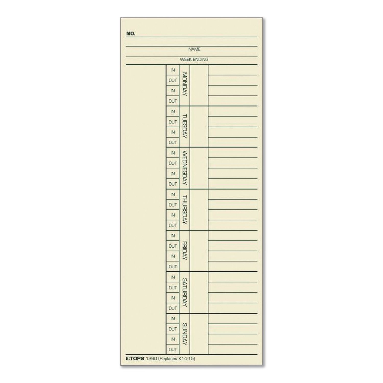 Time Clock Cards, Replacement for K14-15, Two Sides, 3.38 x 8.25, 100/Pack
