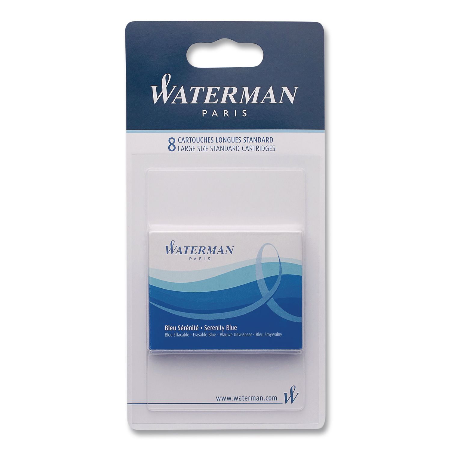 Refill Cartridge for Waterman Fountain Pens, Serenity Blue Ink, 8/Pack
