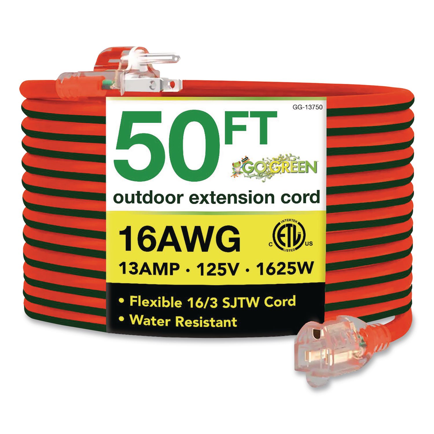 16 AWG Outdoor Extension Cord, 50 ft, 13 A, Orange/Black