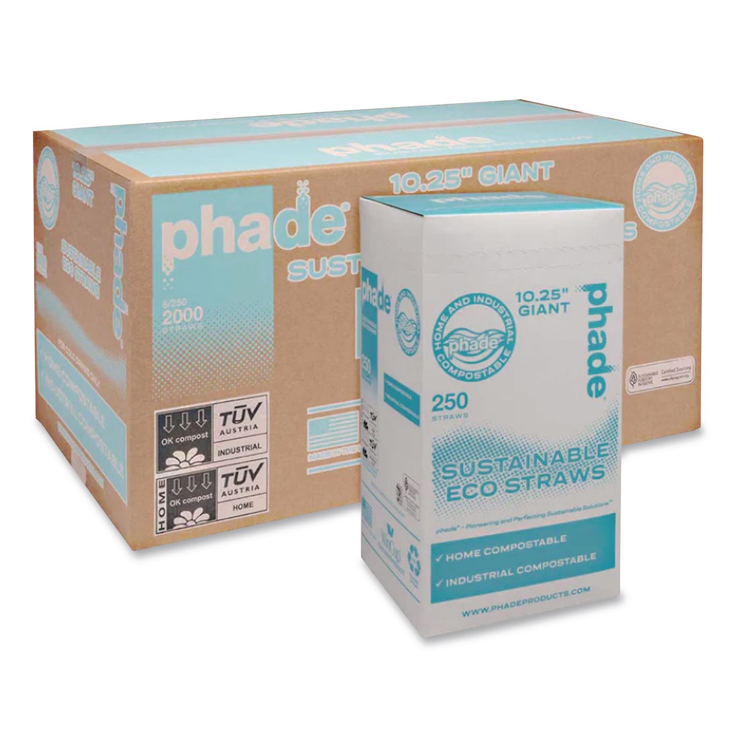 Marine Biodegradable Straws, 10.25", PHA, Ocean Blue, Wrapped, 250/Box, 8 Boxes/Carton