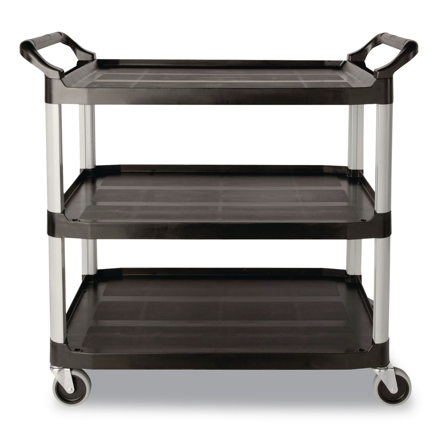 Xtra Utility Cart with Open Sides, Plastic, 3 Shelves, 300 lb Capacity, 40.63" x 20" x 37.81", Black
