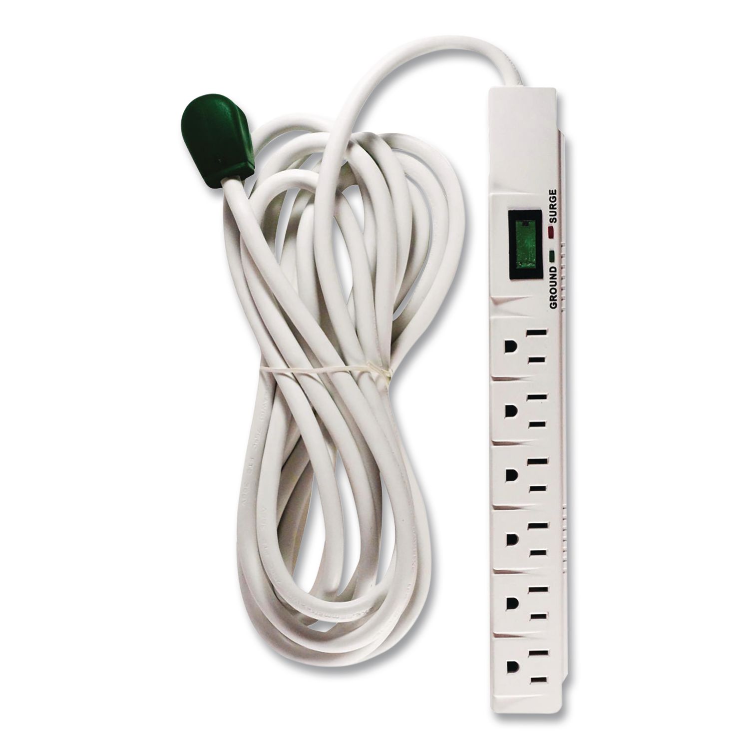 6 Outlet Surge Protector, 15 ft Cord, 1,200 J, White