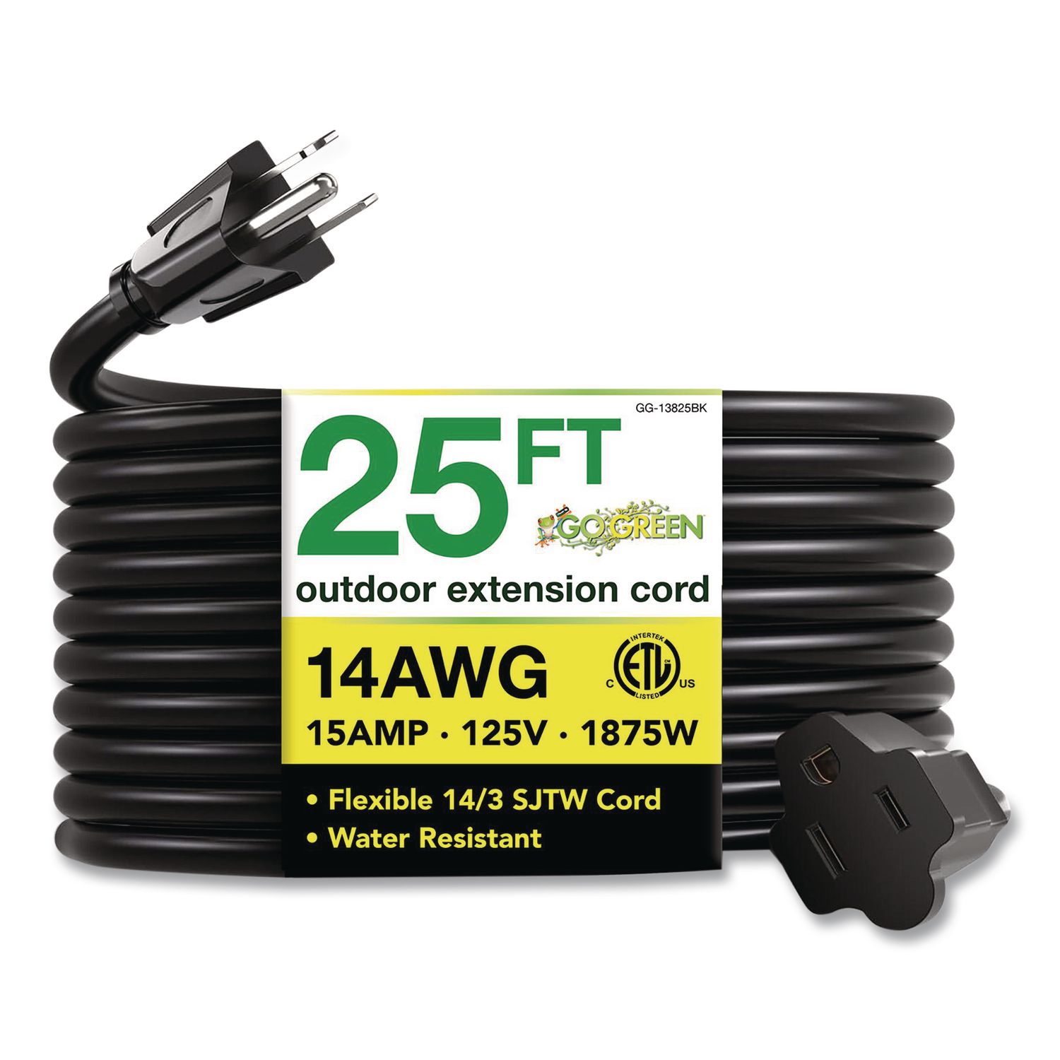14 AWG Outdoor Extension Cord, 25 ft, 15 A, Black