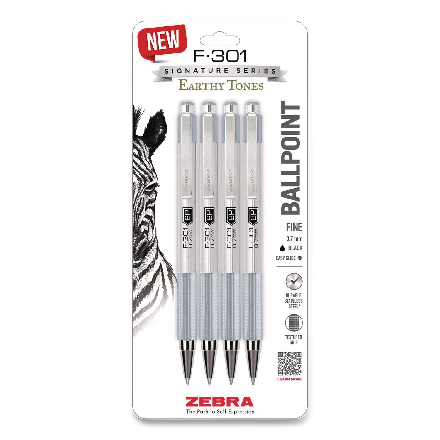 F-301 Signature Series Earthy Tones Ballpoint Pen, Retractable, Fine 0.7 mm, Black Ink, Pewter Barrel, 4/Pack