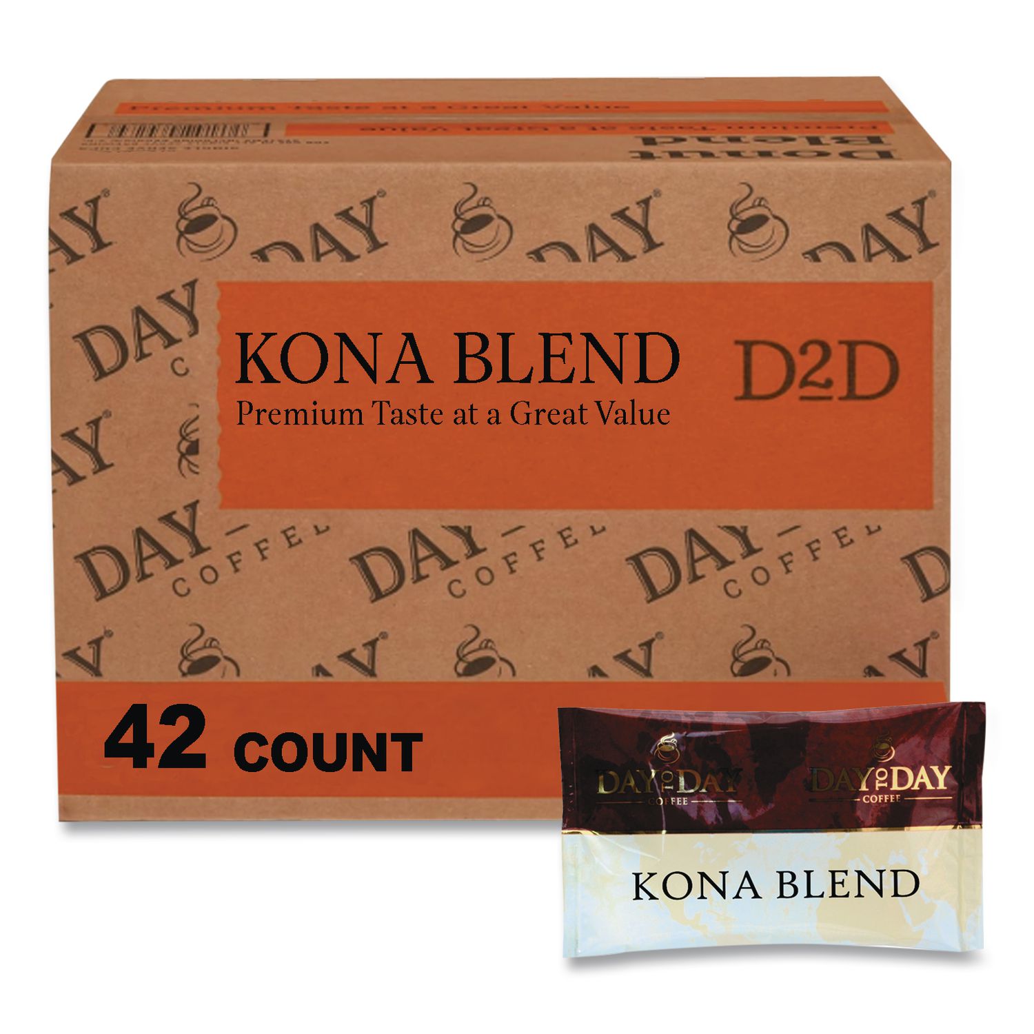 100% Pure Coffee, Kona Blend, 1.5 oz Pack, 42 Packs/Carton