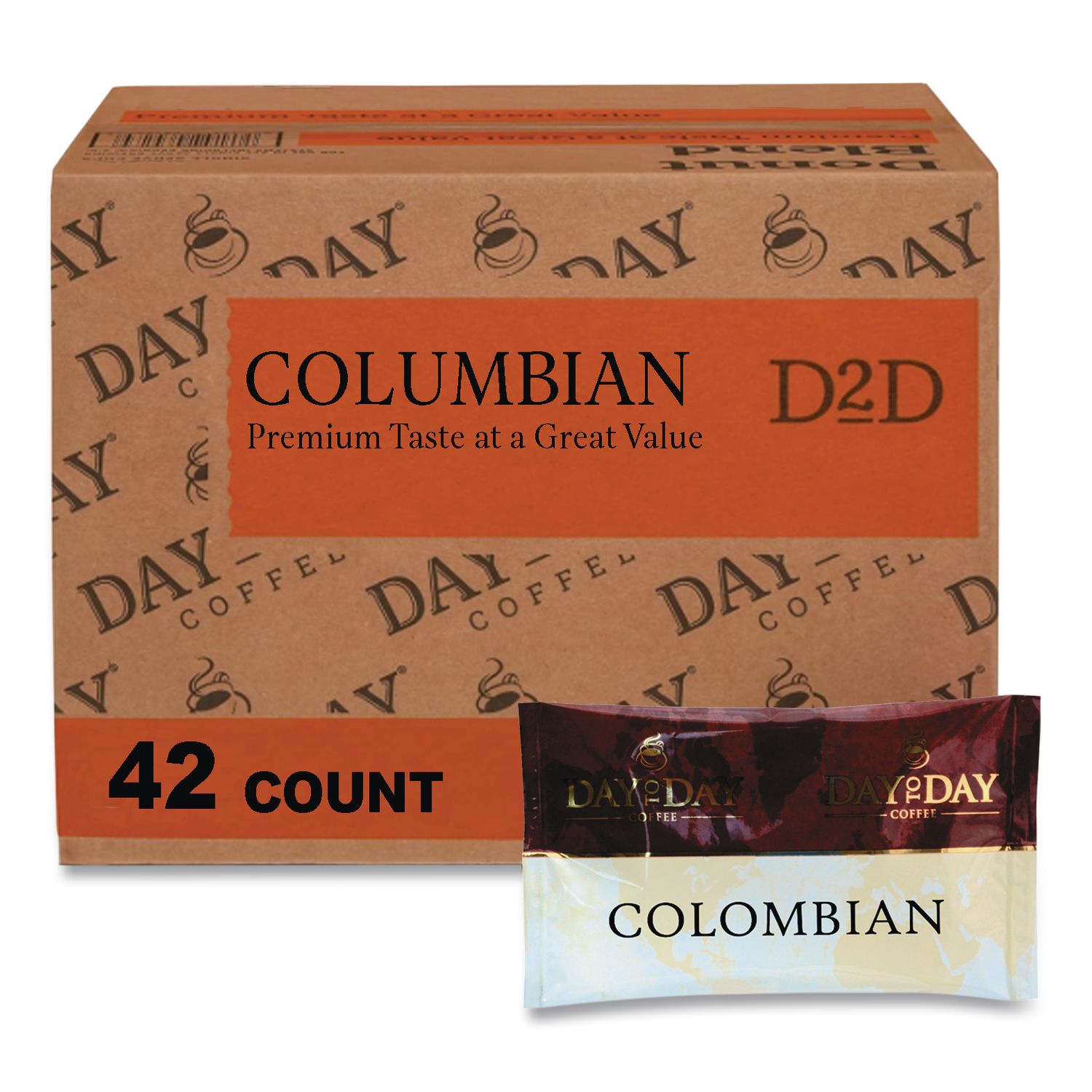 100% Pure Coffee, Colombian Blend, 1.5 oz Pack, 42 Packs/Carton