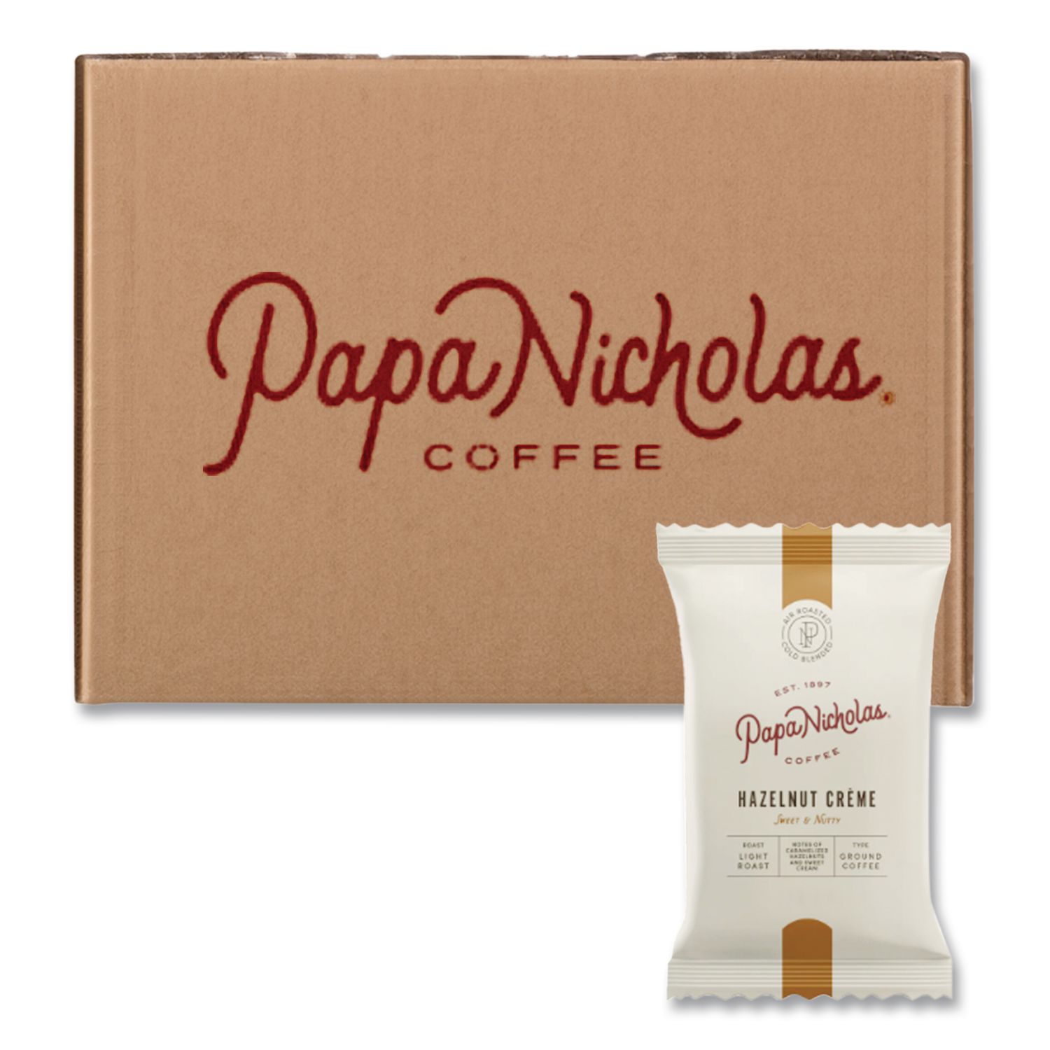 Premium Coffee, Hazelnut Creme, Ground Portion Packs, 18/Carton