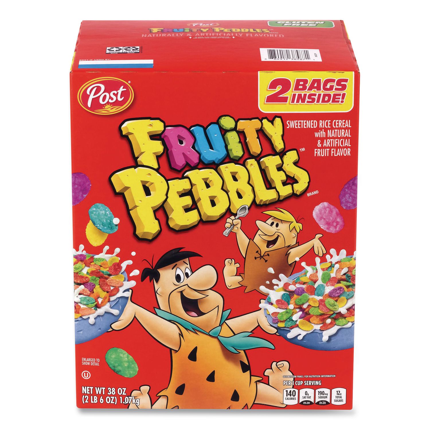 Fruity Pebbles Crispy Rice Cereal, 2 Bags/Box, 38 oz Box