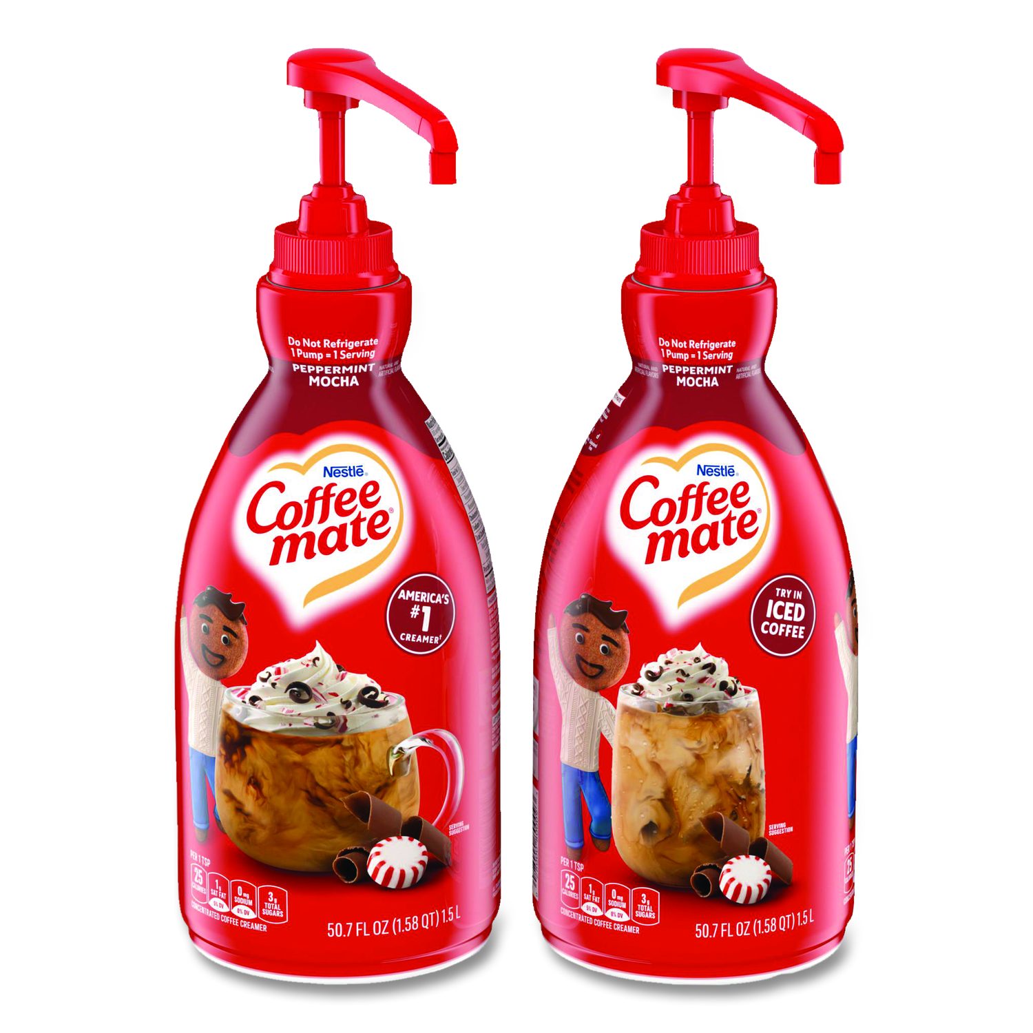 Liquid Creamer, Peppermint Mocha, 1.5 L Pump Bottle, 2/Carton