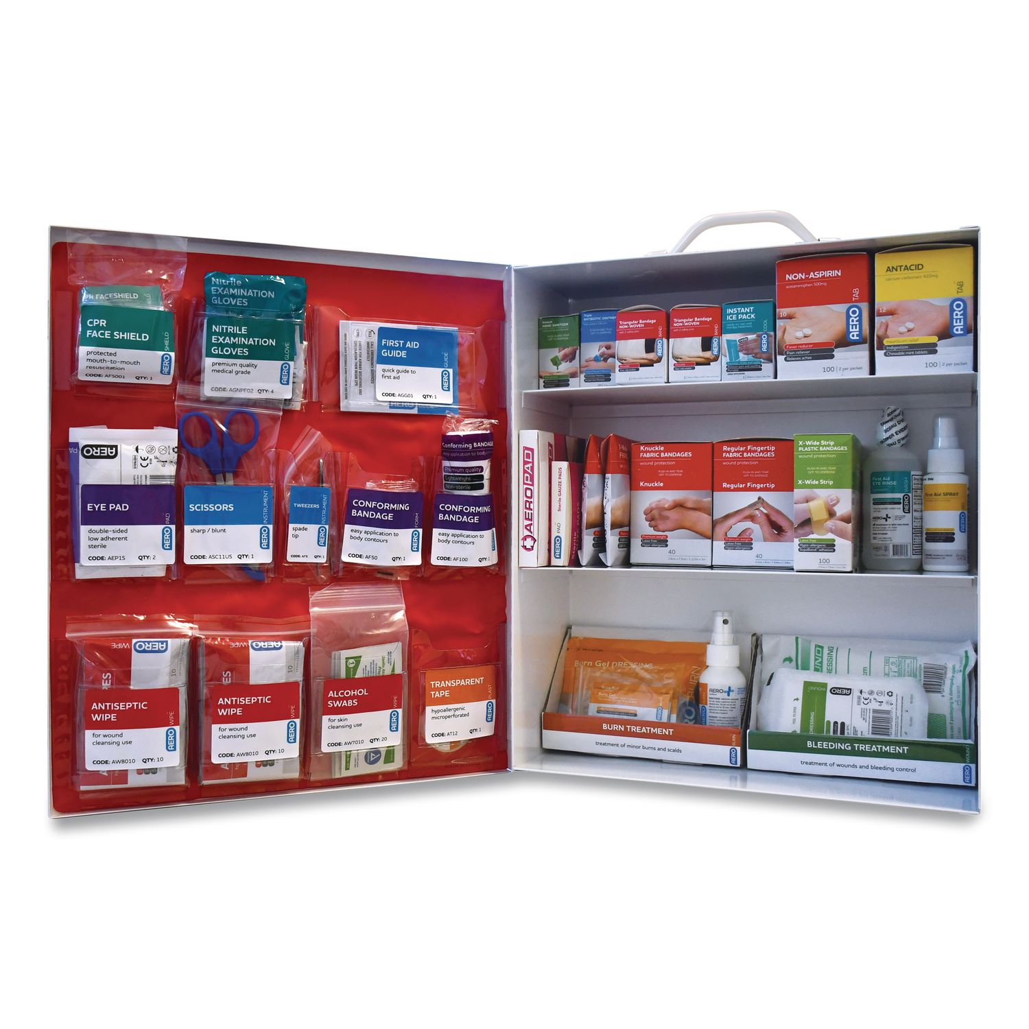 100 Series Class A 3-Shelf First Aid Cabinet - Meds 100 Person, 576 Pieces, Metal Case