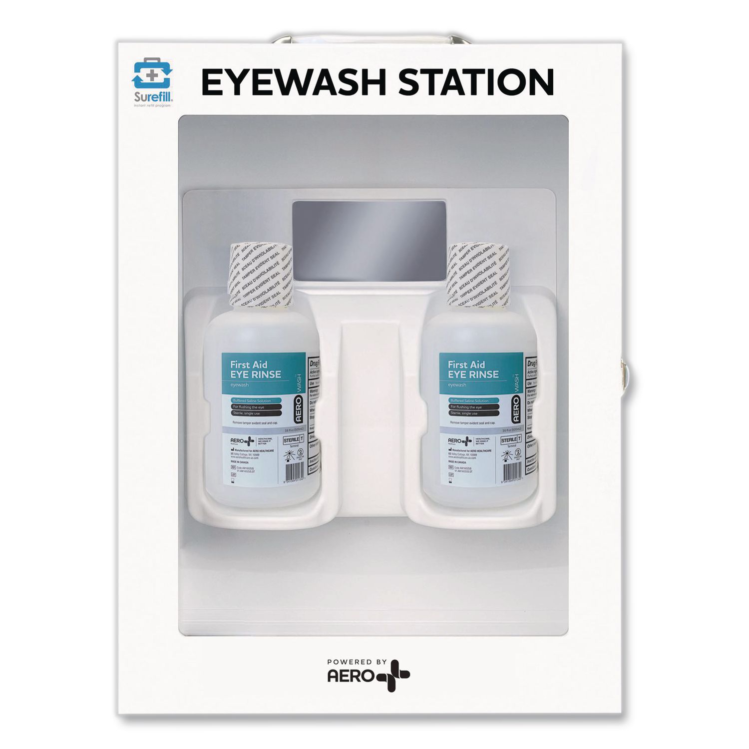 Emergency Eyewash Station Wall Cabinet, 16 oz Bottle, 2 Bottles/Station