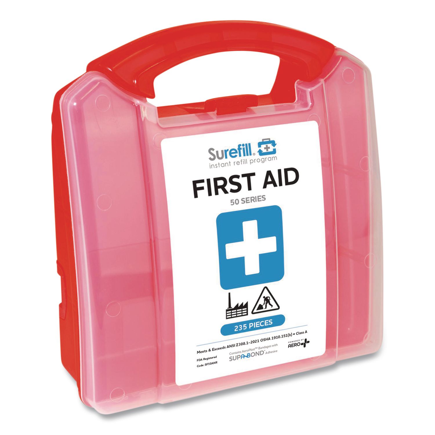 50 Series ANSI A+ First Aid Kit - Retail Plastic Case, 50 Person, 235 Pieces
