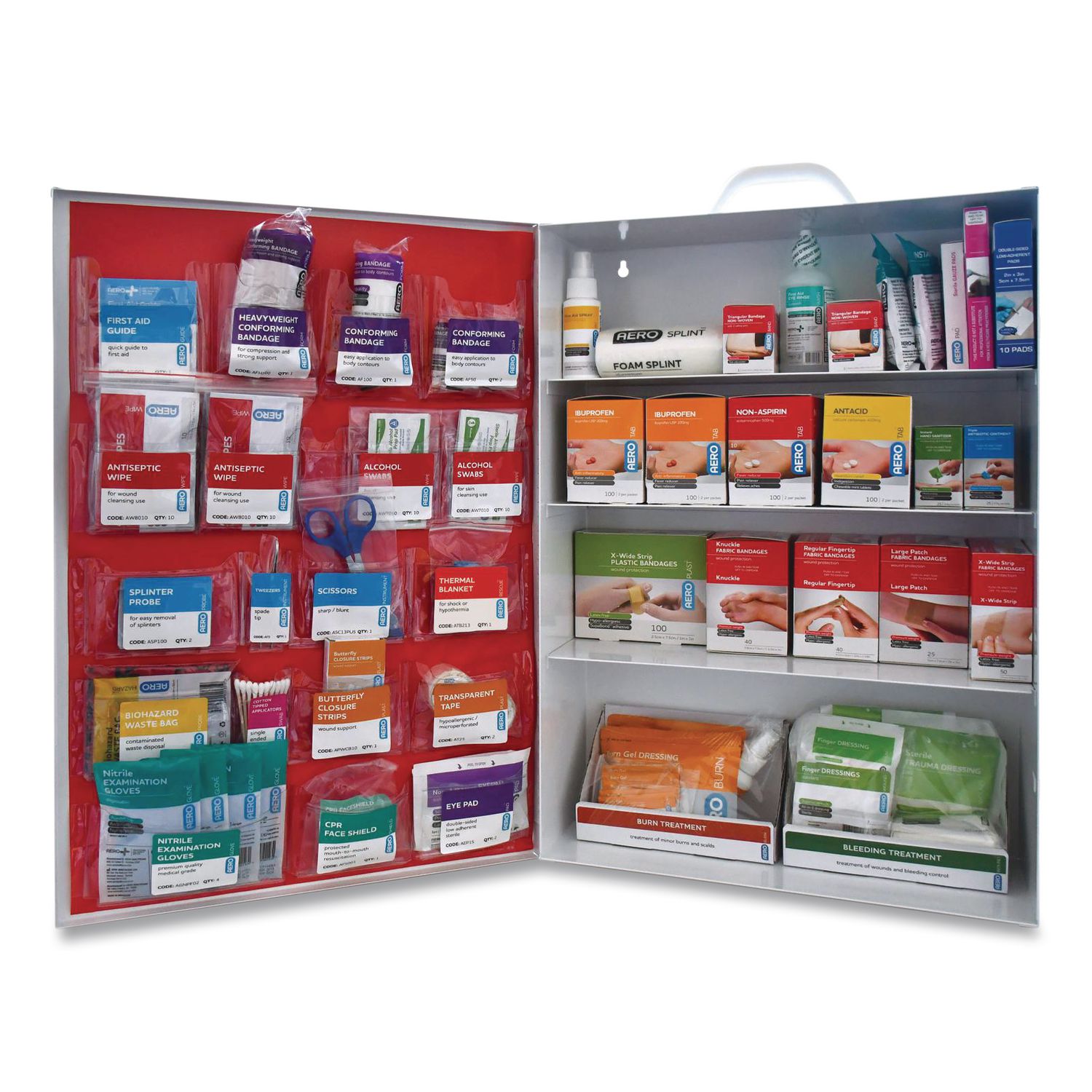 150 Series Class B 4-Shelf First Aid Cabinet - Meds, 150 Person, 855 Pieces, Metal Case