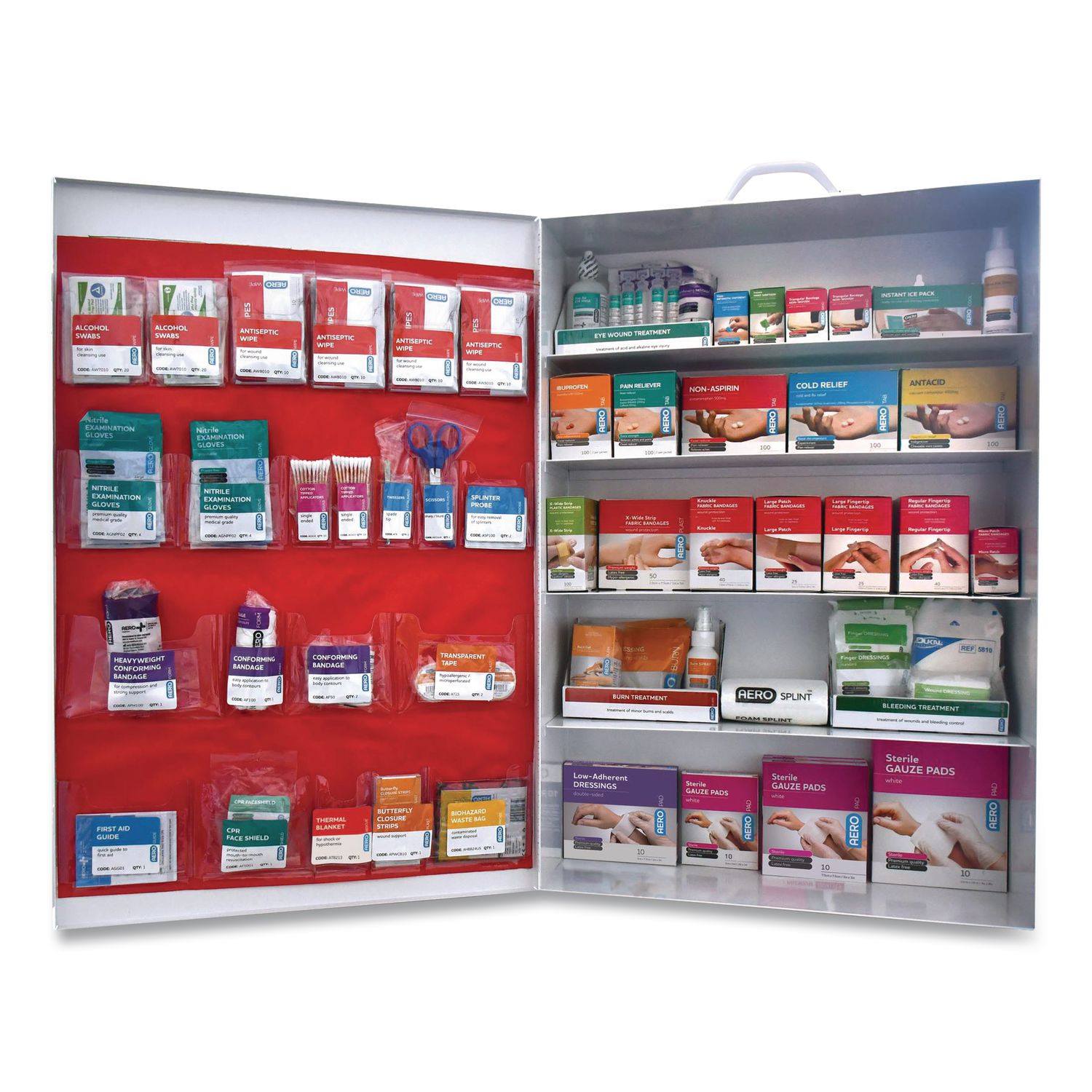 200 Series Class B 5-Shelf First Aid Cabinet - Meds, 200 Person, 1,183 Pieces, Metal Case