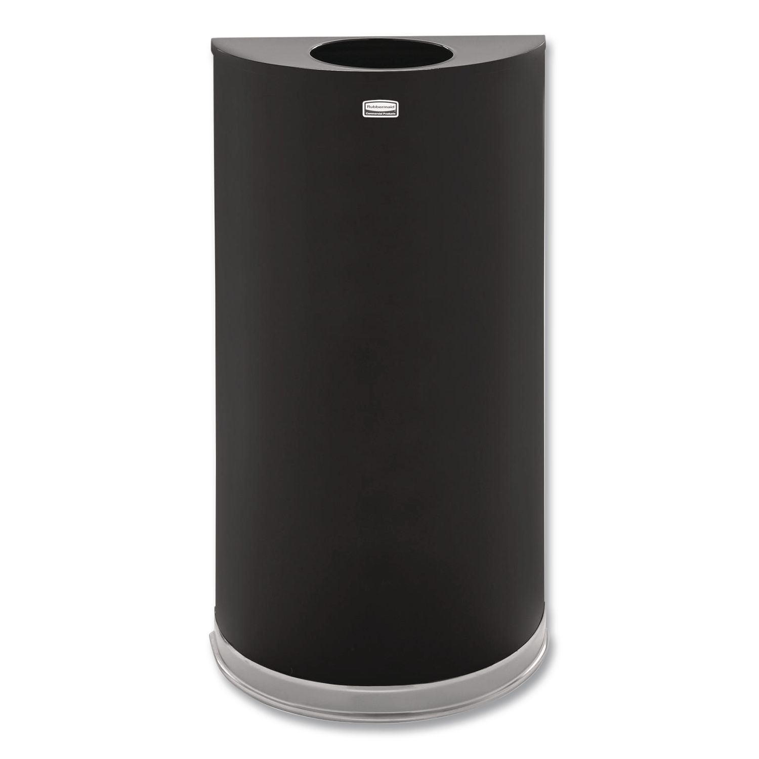 European and Metallic Series Open Top Half-Round Receptacle, 12 gal, Steel, Black/Chrome