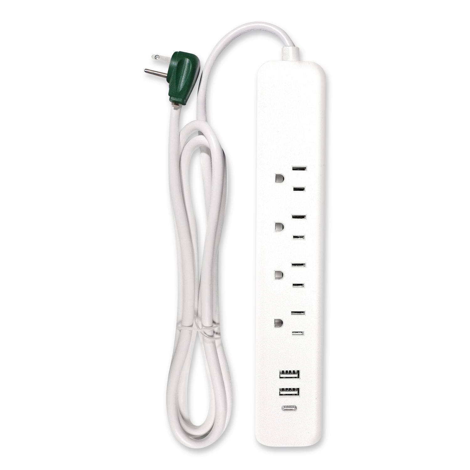 Four-Outlet Surge Protector with Three USB Ports, 4 ft Cord Length Cord, 450 J, White