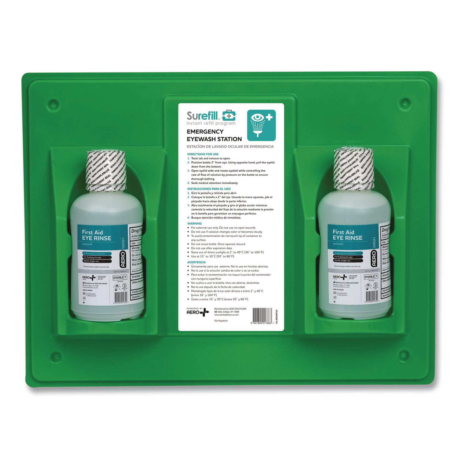 Emergency Eyewash Station, 16 oz Bottle, 2 Bottles/Station