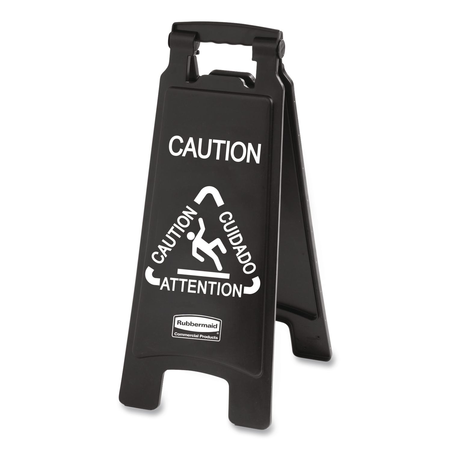 Executive 2-Sided Multi-Lingual Caution Sign, Black/White, 10.9 x 26.1