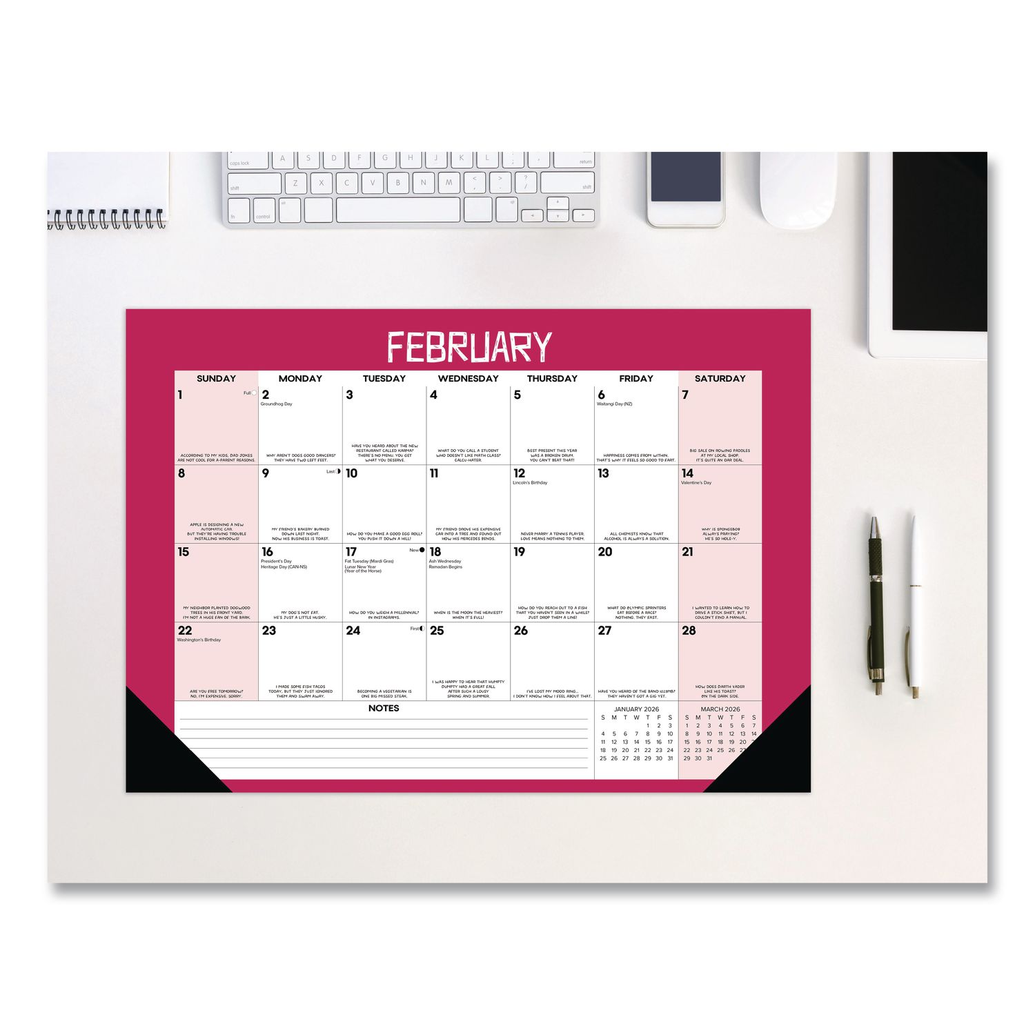 Bad Dad Jokes Monthly Desk Pad Calendar, 17 x 12, White/Multicolor Sheets, Black Headband/Corners, 12-Month (Jan to Dec) 2026