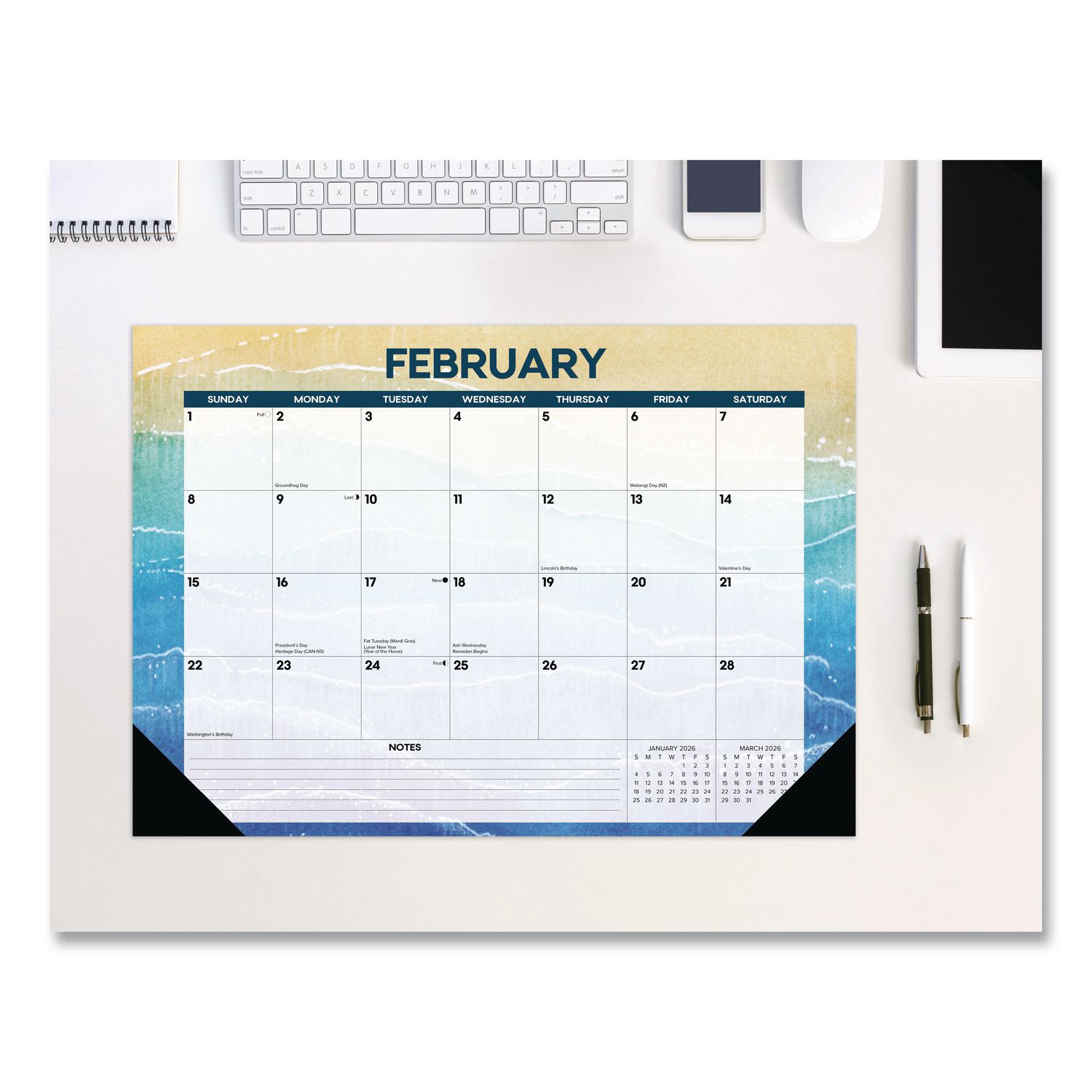 Beaches Monthly Desk Pad Calendar, 17 x 12, White/Multicolor Sheets, Black Headband/Corners, 12-Month (Jan to Dec) 2026