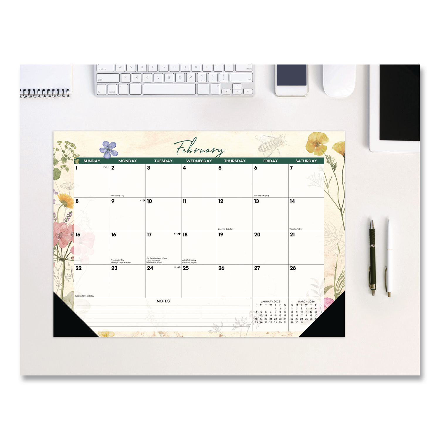 Botanical Garden Monthly Desk Pad Calendar, 17 x 12, Cream/Multicolor Sheets, Black Headband/Corners, 12-Month (Jan-Dec) 2026
