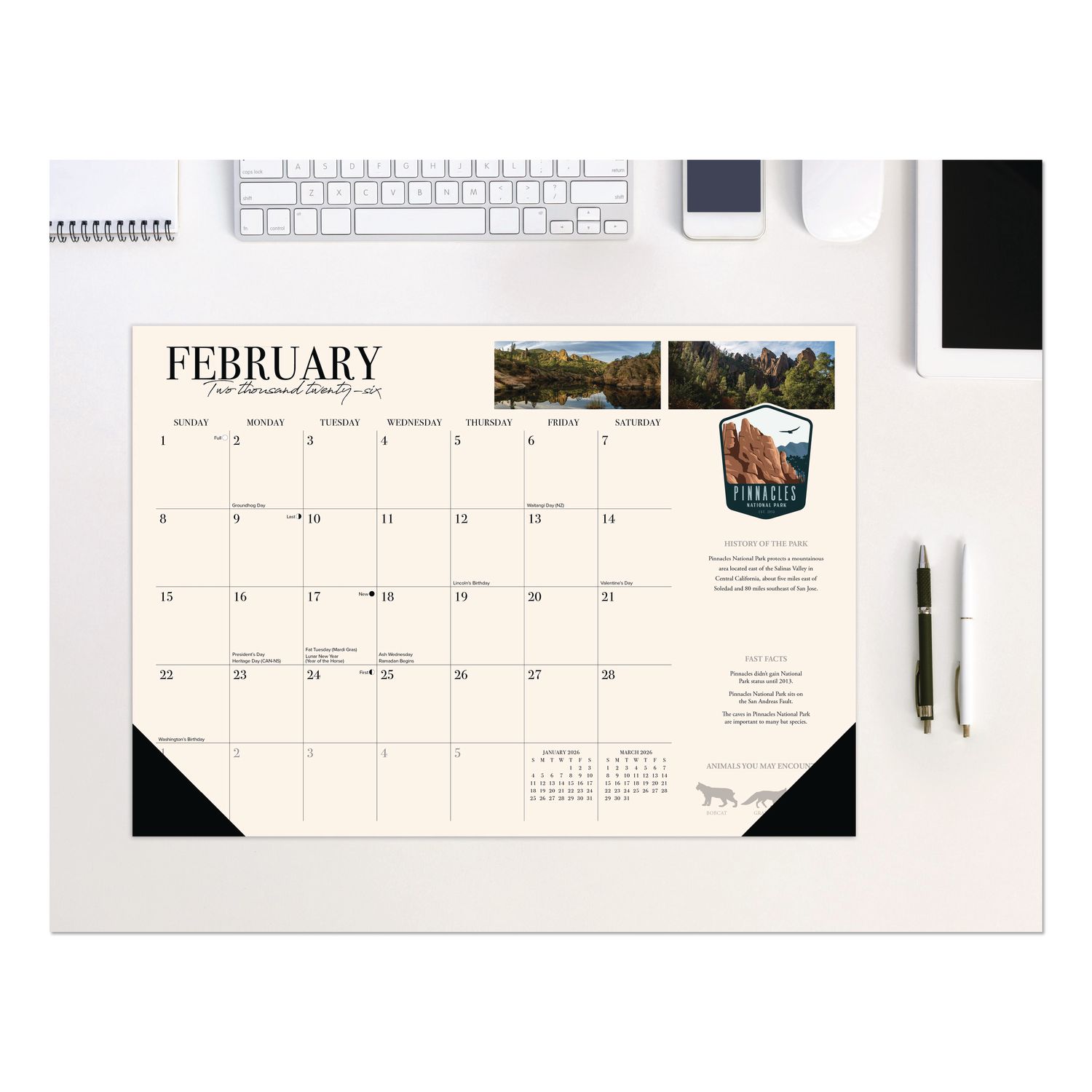 National Parks Small Monthly Desk Pad Calendar, 17 x 12, Multicolor Sheets, Black Headband/Corners, 12-Month (Jan-Dec) 2026