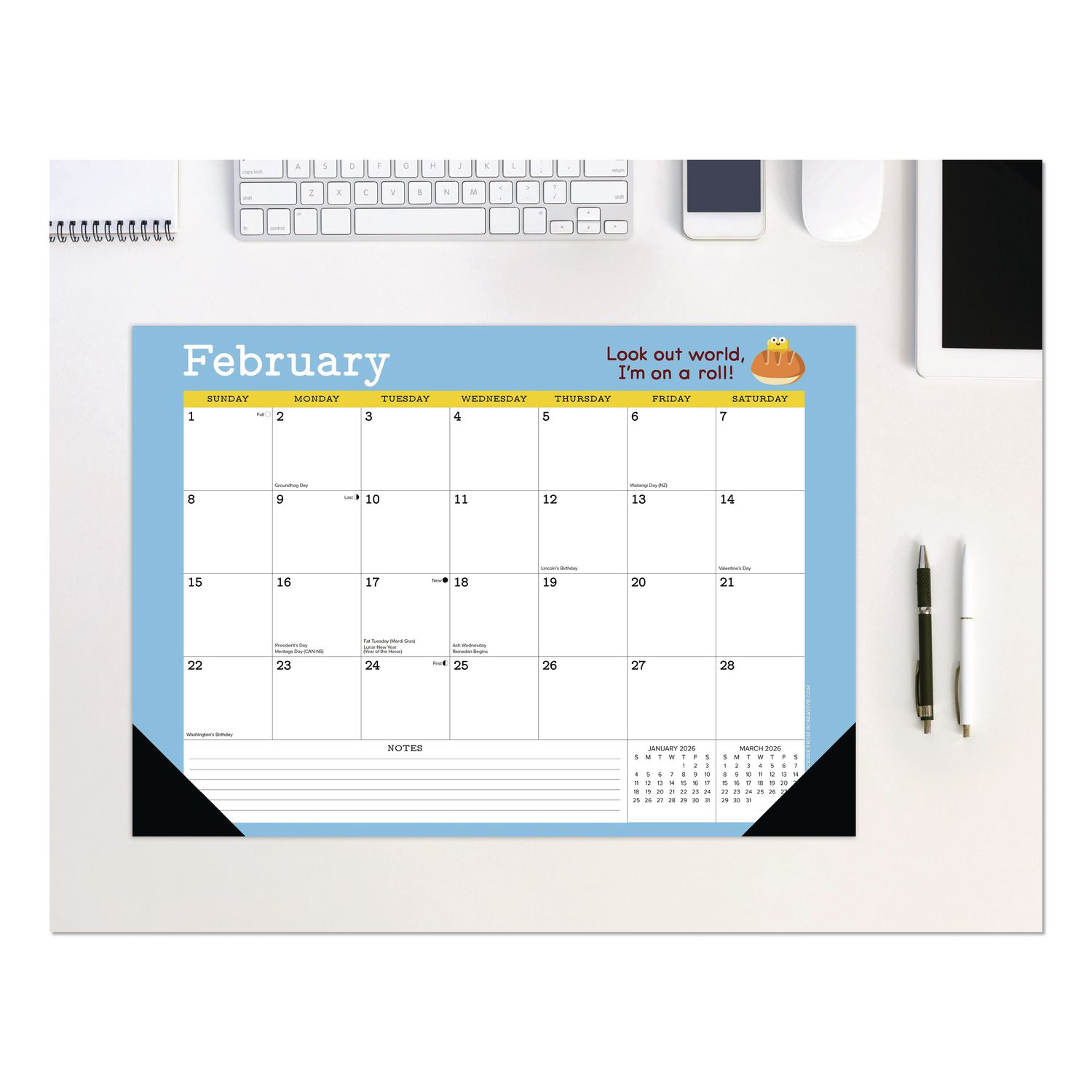 Punny Art of David Olenick Monthly Desk Pad Calendar, 17x12, White/Multicolor, Black Headband/Corners, 12-Month Jan-Dec 2026