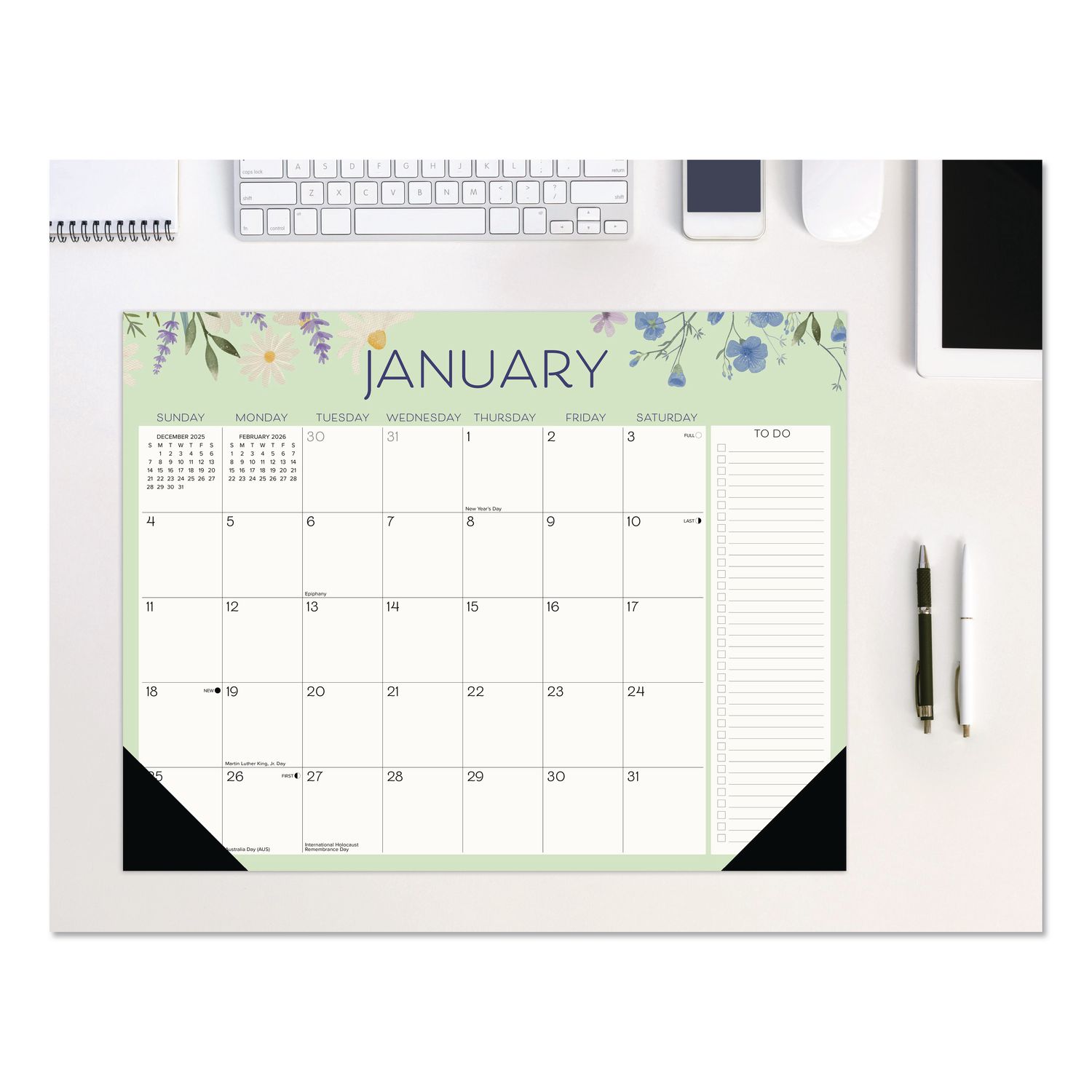 Wildflowers Large Monthly Desk Pad Calendar, 22 x 17, Multicolor Sheets, Black Headband/Corners, 12-Month (Jan to Dec) 2026
