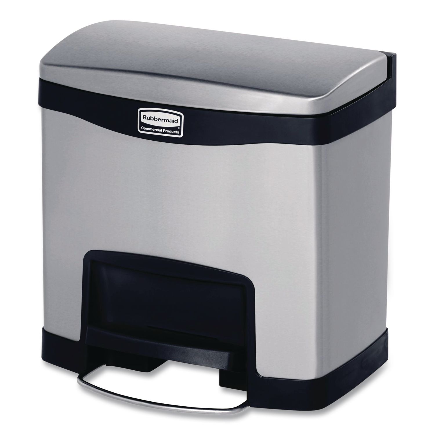 Slim Jim Stainless Steel Step-On Container, Front Step Style, 4 gal, Stainless Steel, Black