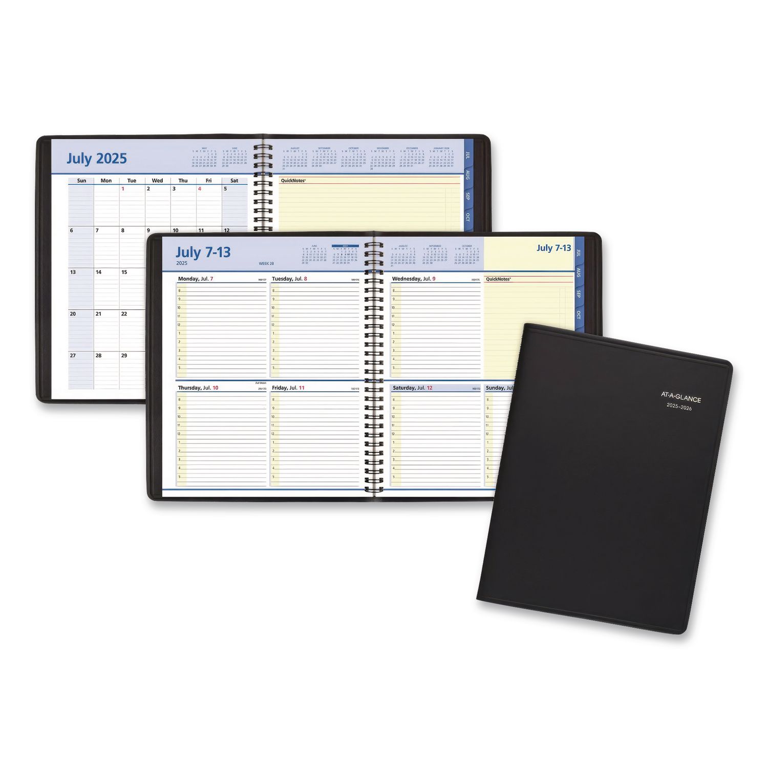 QuickNotes Academic Weekly/Monthly Planner, 10 x 8, Black Cover, 13-Month: July 2025 to July 2026