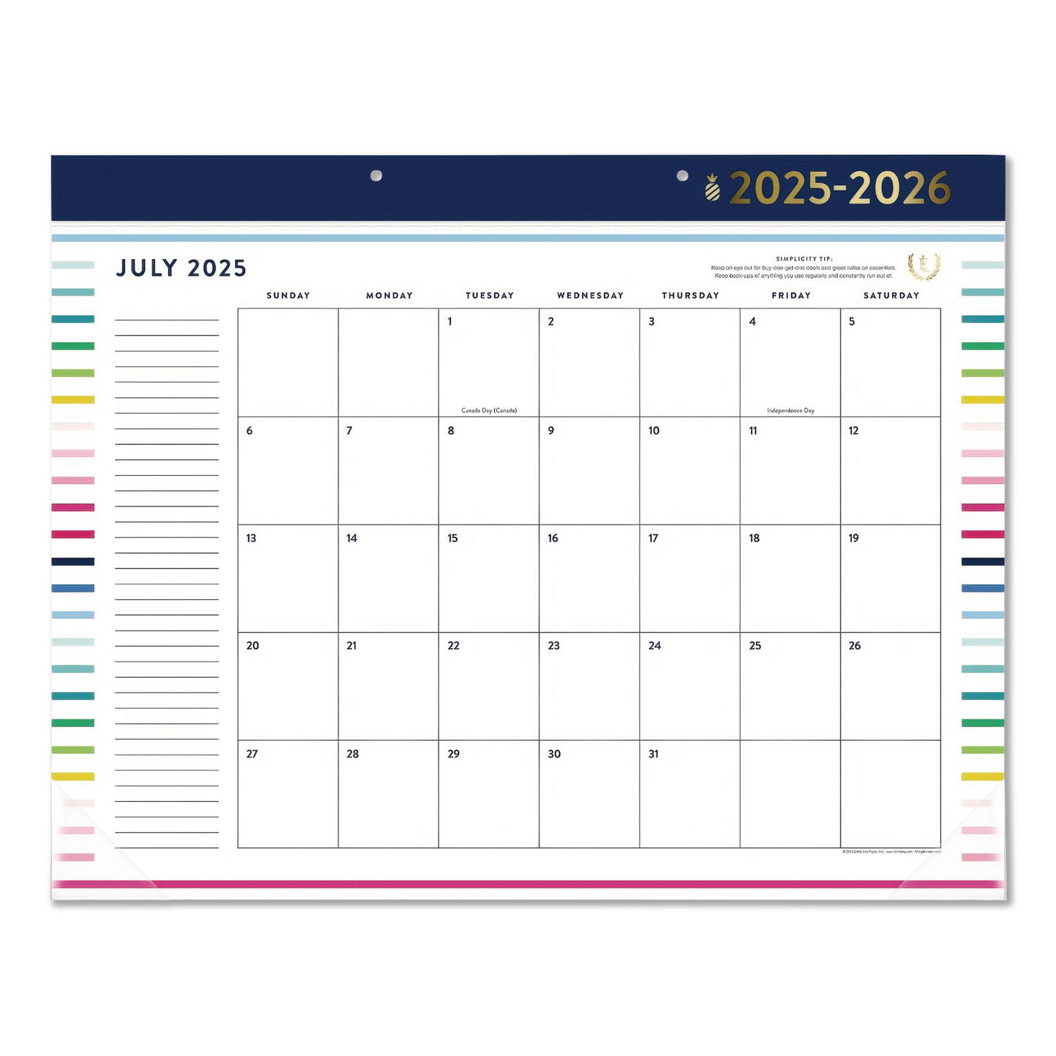 Simplified by Emily Ley Academic Monthly Deskpad Calendar, 17 x 22, White Sheets, 12-Month (July to June): 2025 to 2026
