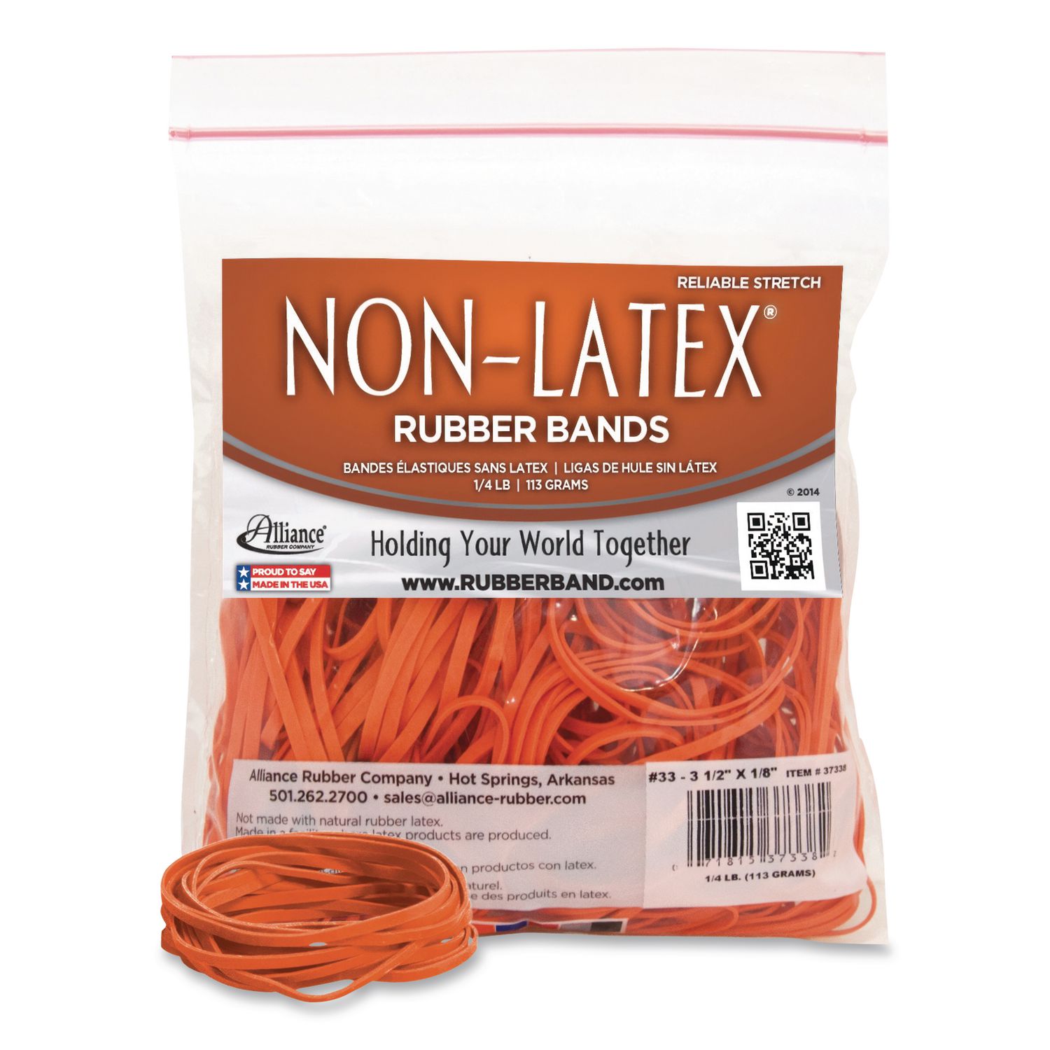 Non-Latex Rubber Bands, Size 33, Orange, 180/Pack