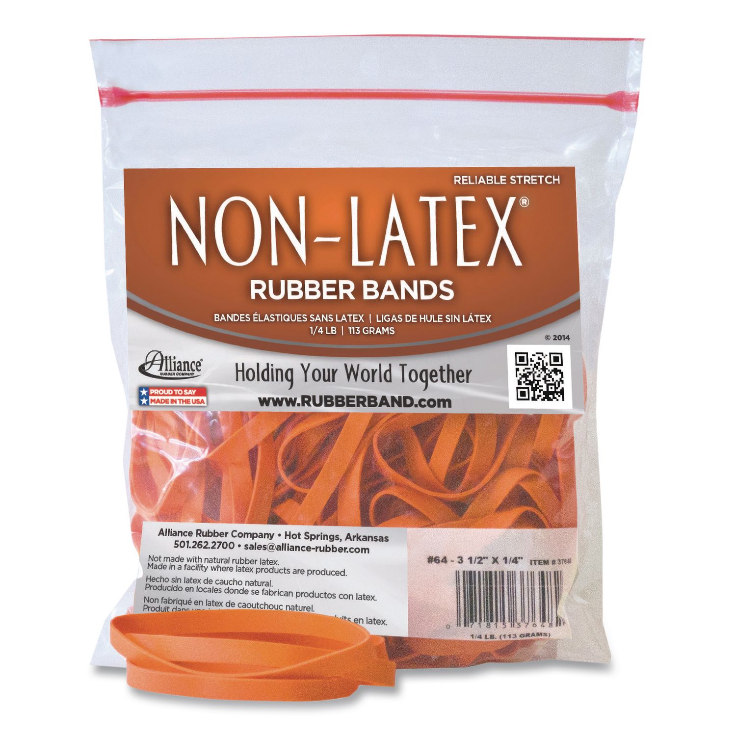 Non-Latex Rubber Bands, Size 64, Orange, 95/Pack