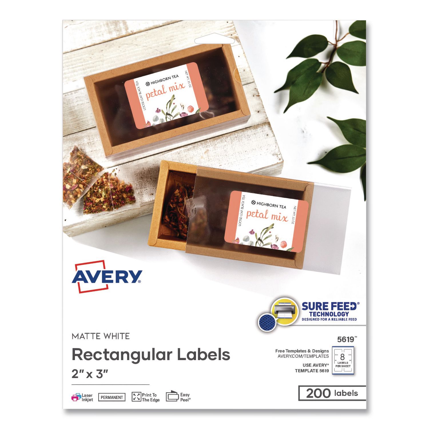 Rectangular Labels with Sure Feed Technology, Inkjet/Laser, 2 x 3, Matte White, 8 Labels/Sheet, 25 Sheets/Pack