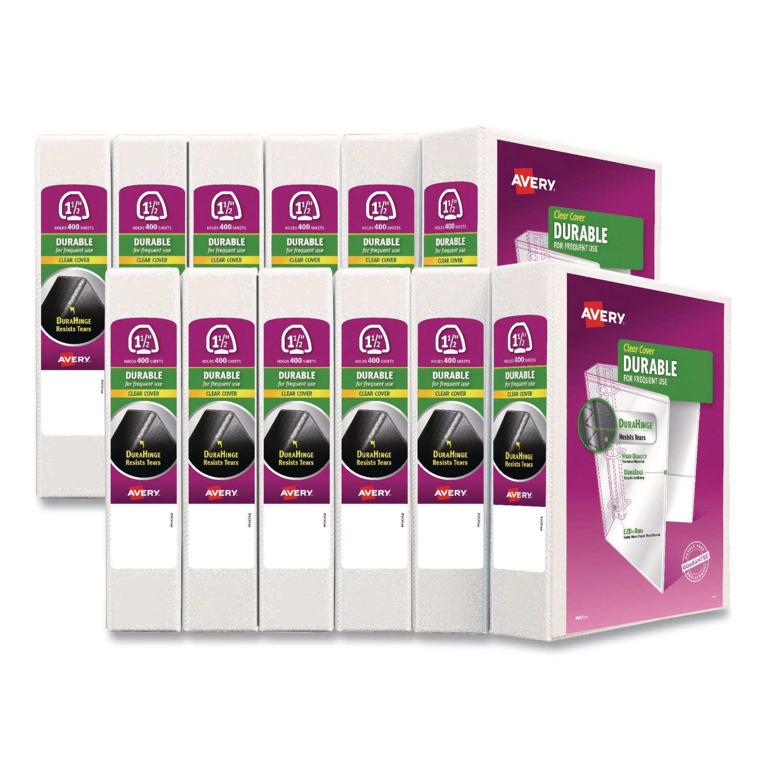 Durable View Binder with DuraHinge and EZD Rings, 3 Rings, 1.5" Capacity, 11 x 8.5, White, 12/Carton