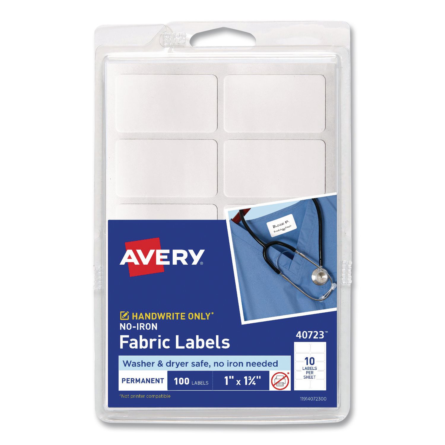 No-Iron Fabric Labels, Handwrite Only, 1 x 1.75, White, 10/Sheet, 10 Sheets/Pack