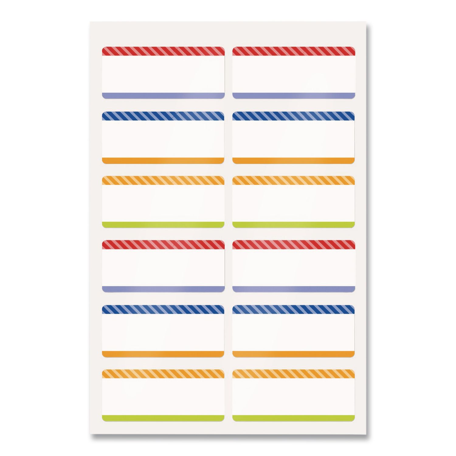 No-Iron Fabric Labels, Multicolored Border, Handwrite Only, 0.75 x 1.75, White, 12/Sheet, 2 Sheets/Pack