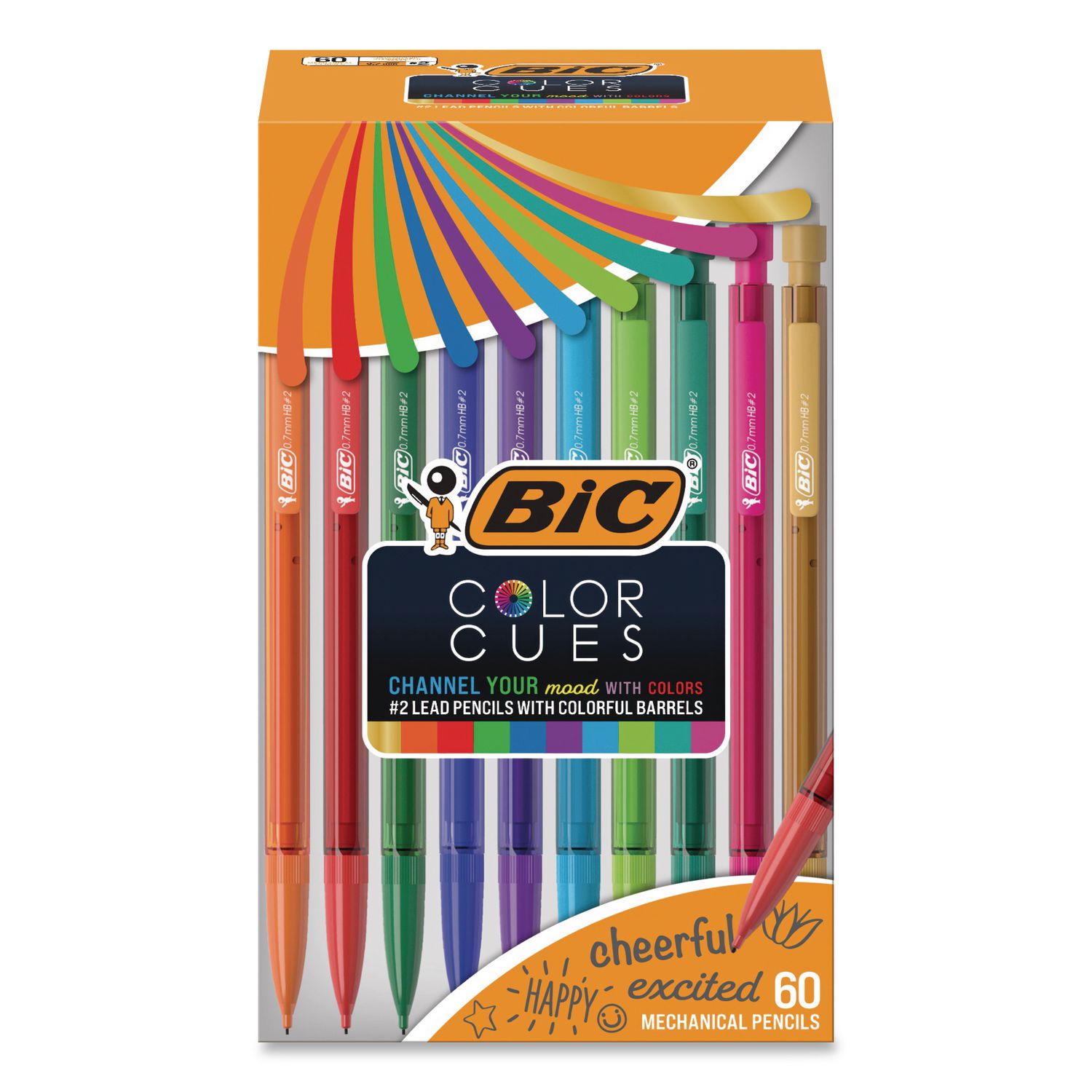 Color Cues Mechanical Pencils, 0.7 mm, HB (#2), Black Lead, Assorted Barrel Colors, 60/Box