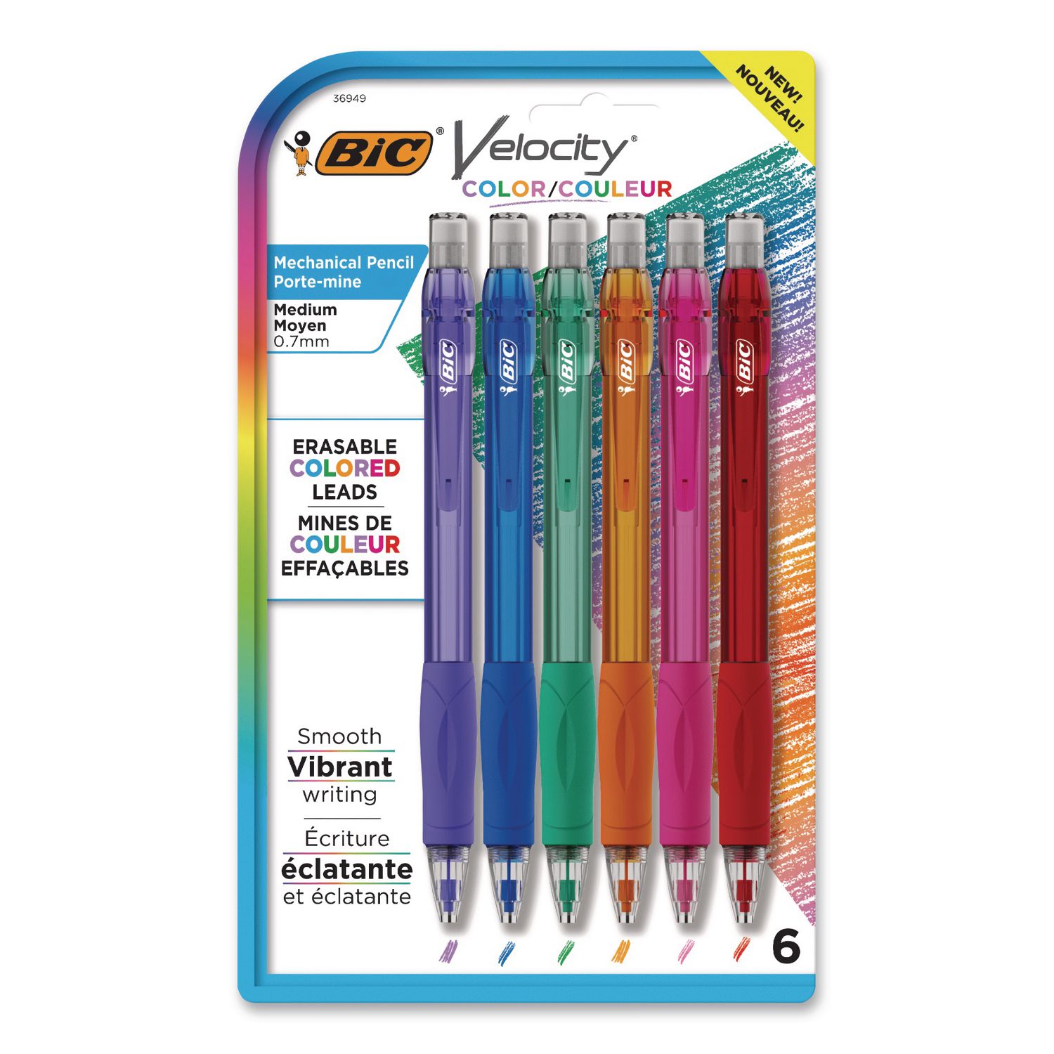 Velocity Colored Lead Mechanical Pencils, 0.7 mm, HB (#2), Assorted Lead Colors, Assorted Barrel Colors, 6/Pack