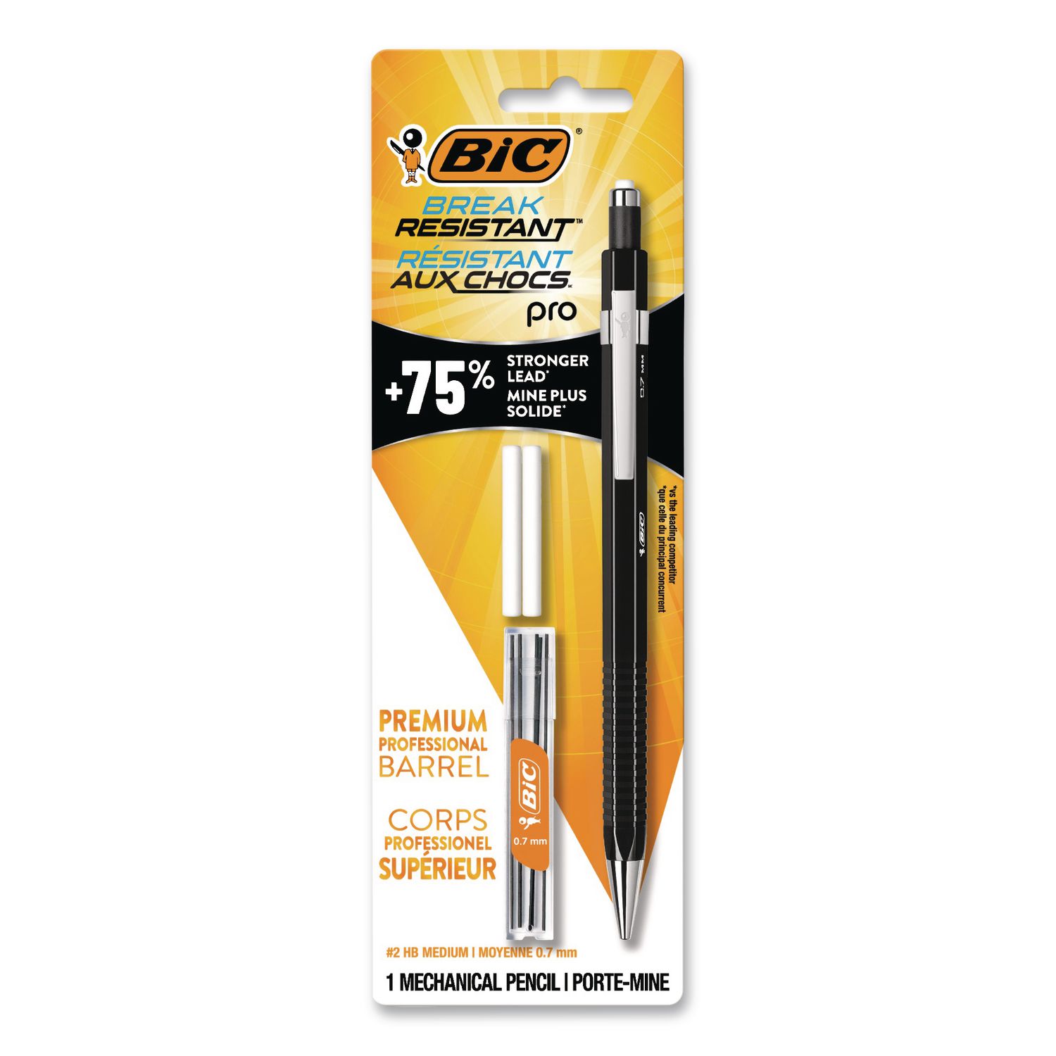 Break Resistant Pro Mechanical Pencils, 0.7 mm, HB (#2), Black Lead, Black Barrel