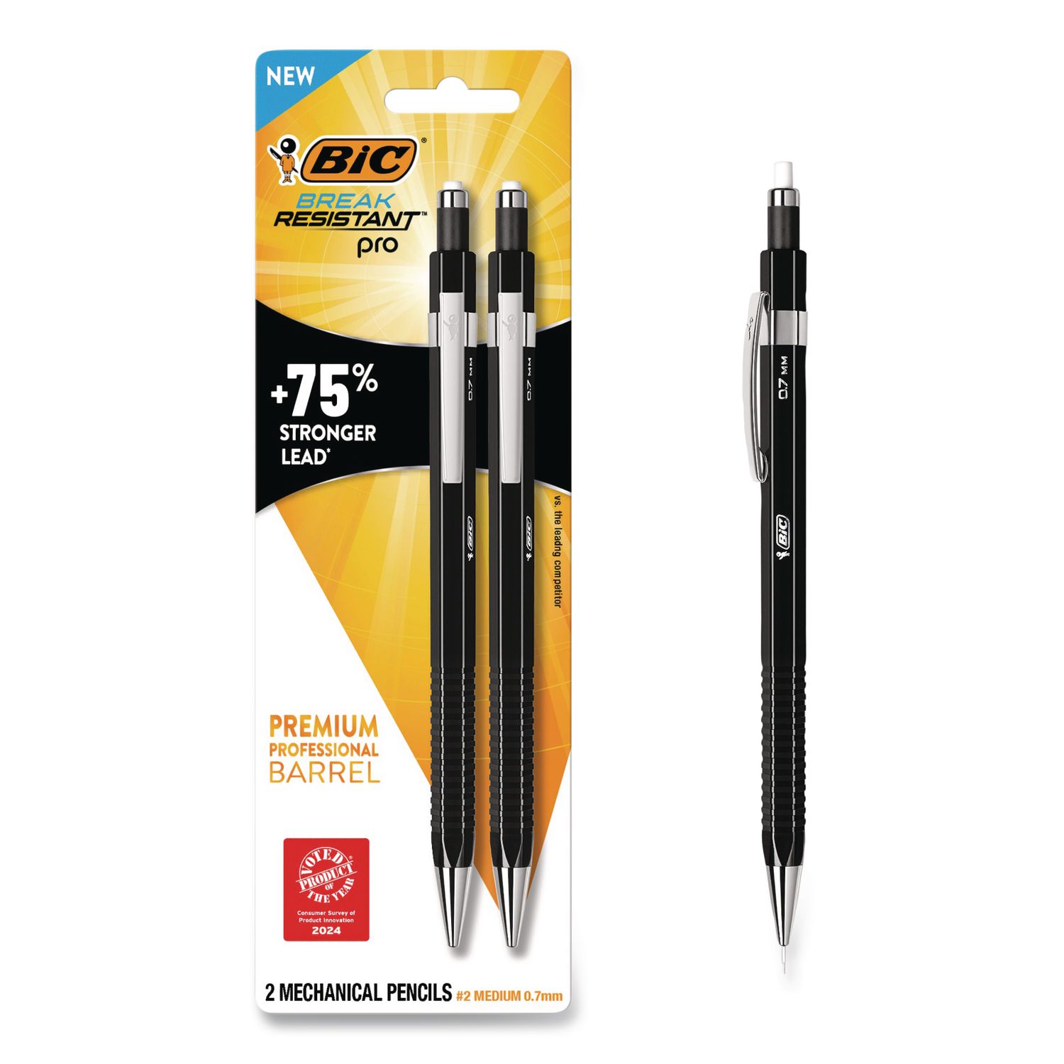 Break Resistant Pro Mechanical Pencils, 0.7 mm, HB (#2), Black Lead, Black Barrel, 2/Pack