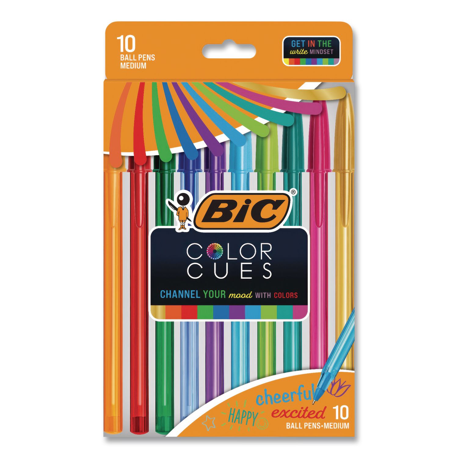 Color Cues Cristal Xtra Smooth Ballpoint Pen, Stick, Medium 1.2 mm, Assorted Ink and Barrel Colors, 10/Box