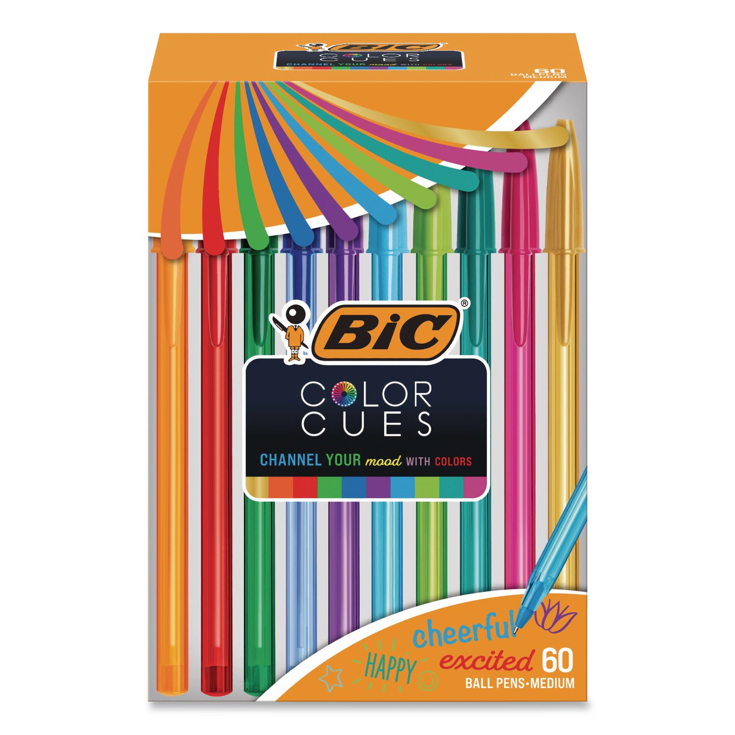 Color Cues Cristal Xtra Smooth Ballpoint Pen, Stick, Medium 1.2 mm, Assorted Ink and Barrel Colors, 60/Box