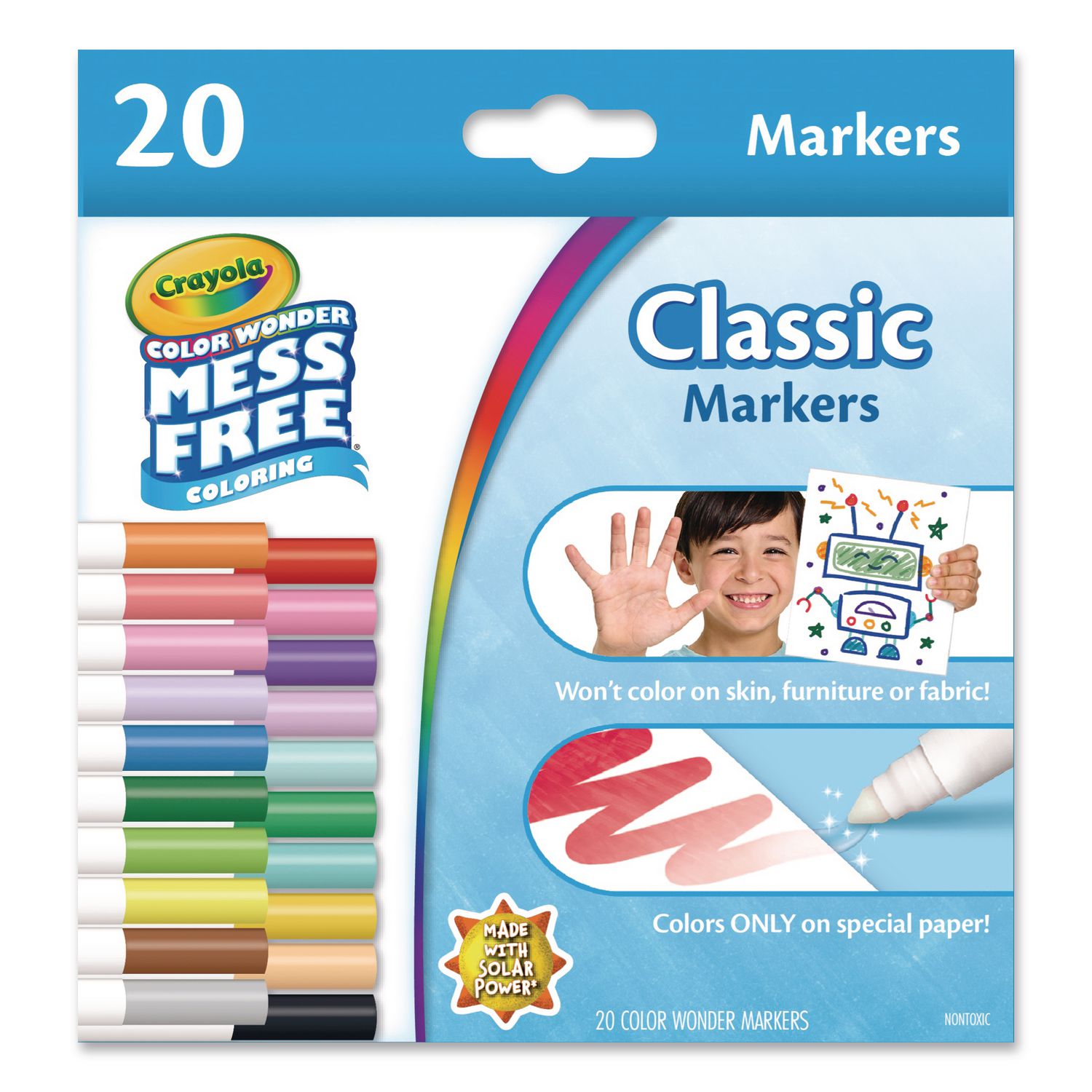 Color Wonder Mess-Free Markers, Broad Bullet Tips, Assorted Colors, 20/Pack