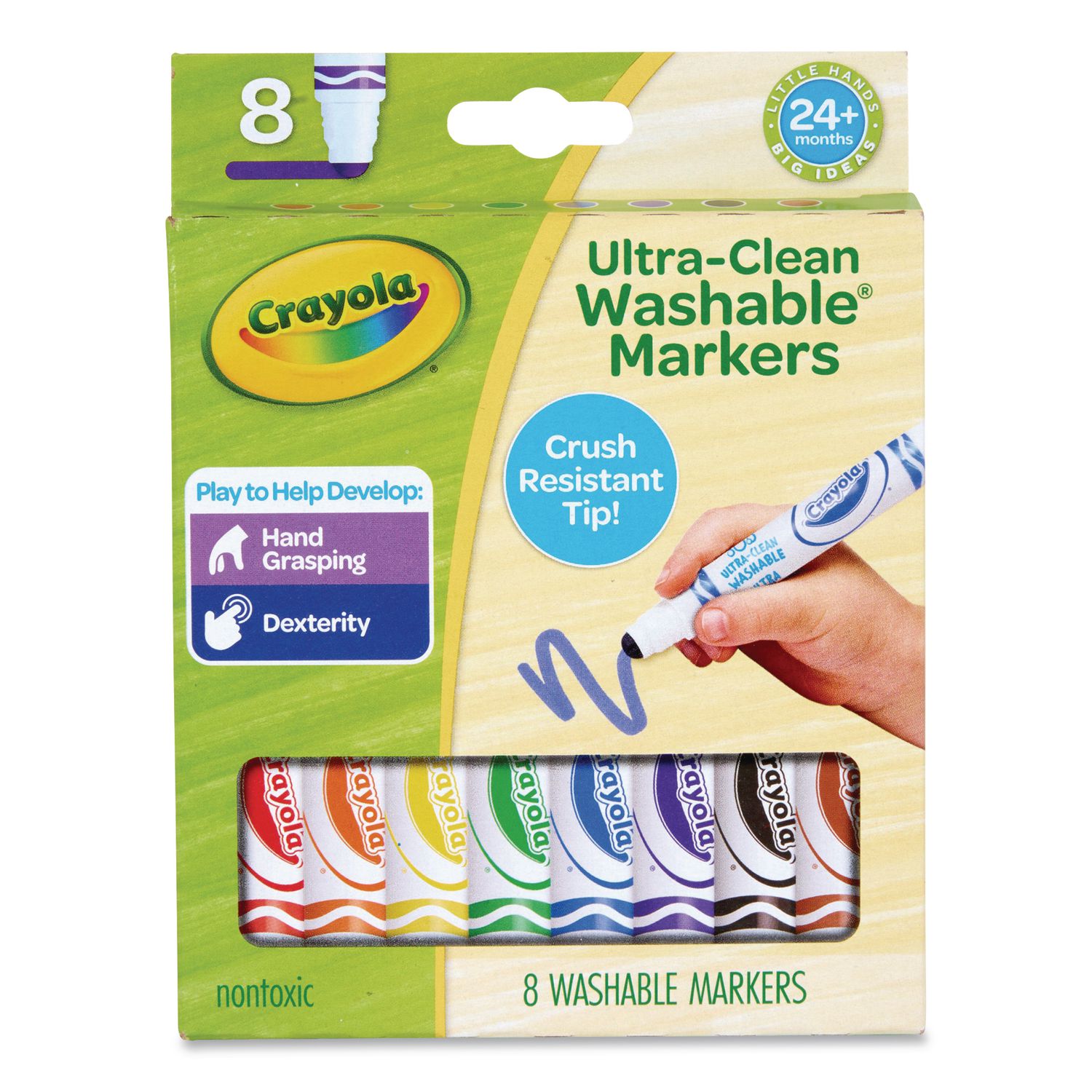 Toddler Friendly Ultra-Clean Washable Markers, Broad Crush-Resistant Dot Tips, Assorted Colors, 8/Pack